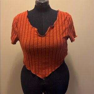 SHEIN Red Ribbed Asymmetrical Crop Top